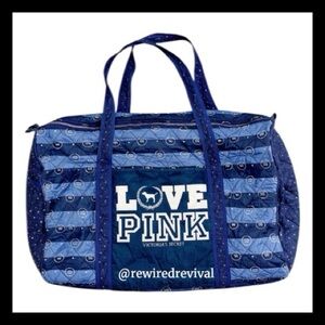 💙 Victoria’s Secret PINK Quilted Love PINK Duffle Bag Blue Vintage 86 Monogram 💙